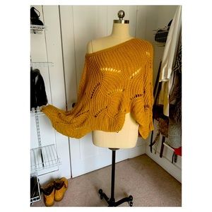 Off the shoulder, over sized mustard knit sweater